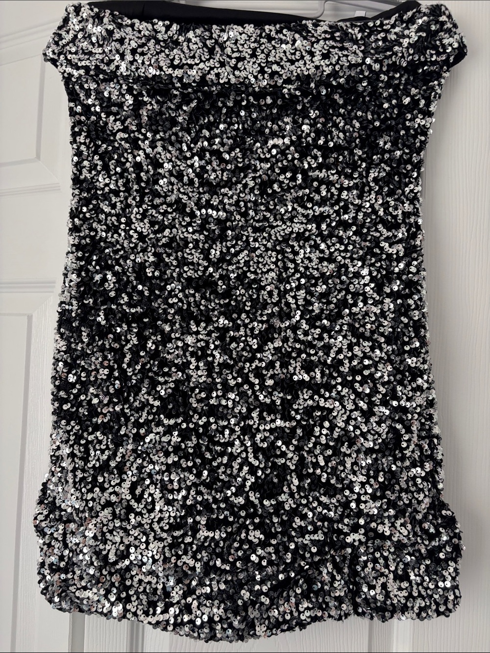 white birch Black and Silver Sequin Strapless Dress